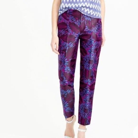 J Crew Garden Pant Midnight Floral Jacquard Pattern NWT Ankle Length Size 10 - Picture 2 of 14